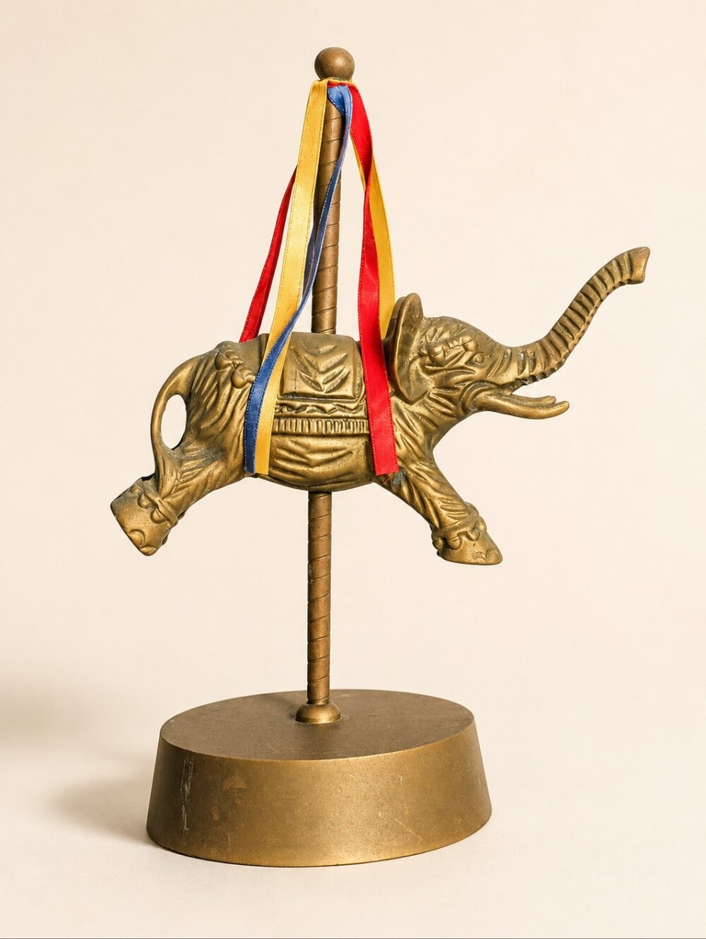 Vintage Brass Elephant Carousel Music Box Moving Figurine 9"